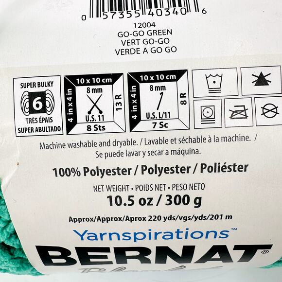 BERNAT Blanket Brights GoGo Green Yarn 10.5oz Super Bulky Polyester Chenille - Picture 4 of 5